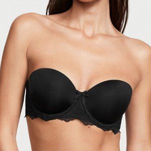 Victoria's Secret Lightly-Lined Black Lace Strapless Bra